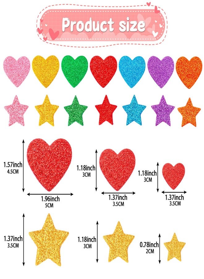 JULBEAR Colorful Glitter Foam Sticker, 300Pcs Stars Heart Shapes Glitter Self Adhesive Foam Stickers for Kids Party Favors Toddler DIY Crafts Supplies Home Decorations - Image 2